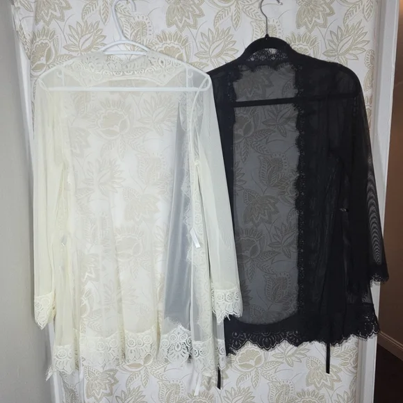 Fredericks of Hollywood Set of 2 Open Front Robe Lingerie Sheer Lace Coverup S/M - Picture 2 of 15